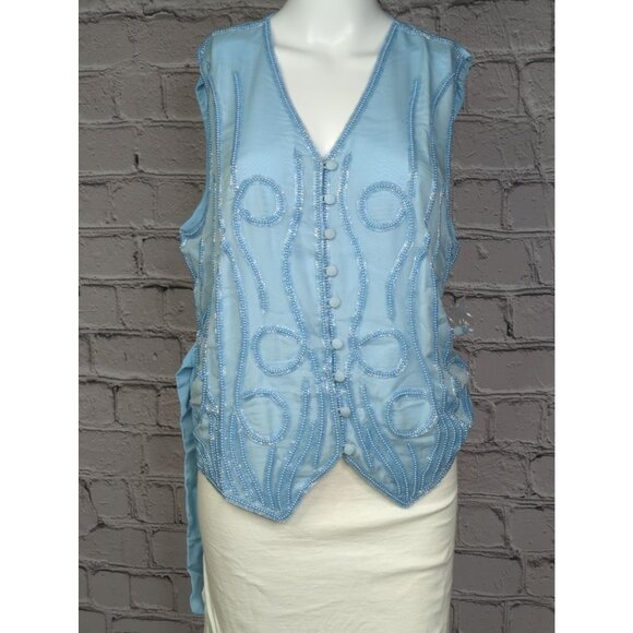 Vintage Mary McFadden Womens Medium Light Blue Silk Beaded Vest New - Picture 4 of 10